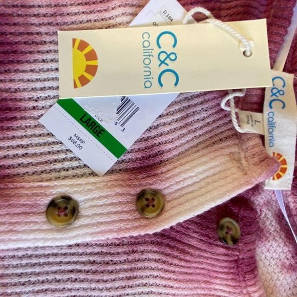 C & C California Pink White Waffle Knit L Tee NWT - Picture 4 of 10